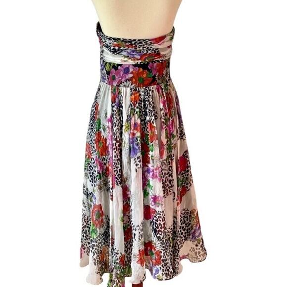 Vtg Ice 100% Silk Y2K Floral Animal Print Babydoll Strapless Dress Women Sz 10 - Picture 10 of 15